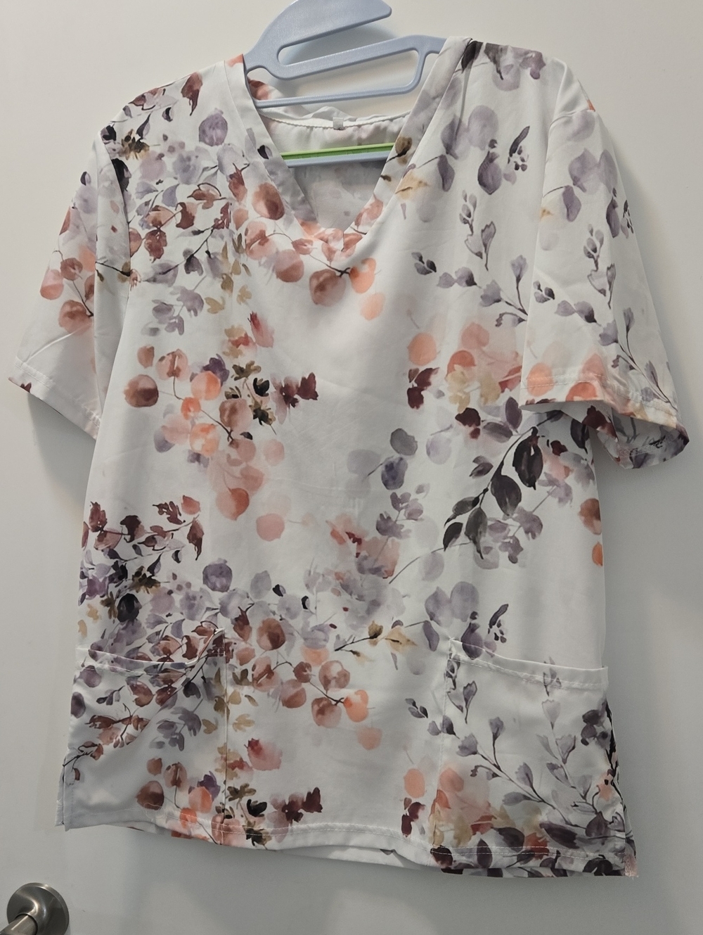 Women's V-Neck Floral Tunic Top in White with Blush & Lavender